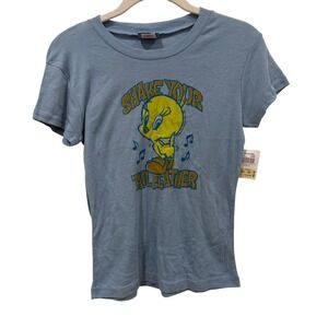 Junk Food Tweety Bird Shake Your Tailfeather Graphic Tee Blue Large NWT